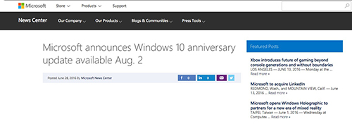 微软自曝Win 10年度大更新时间 微软自曝Win 10年度大更新时间